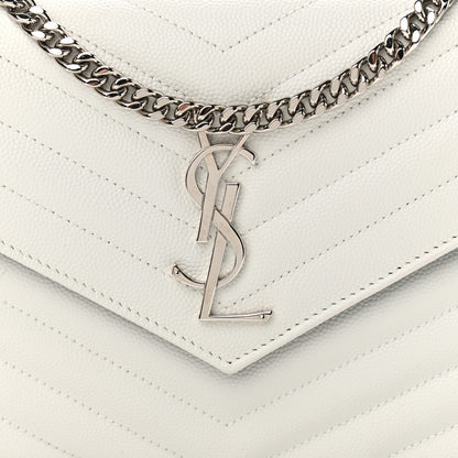 Saint Laurent Grain De Poudre Matelasse Bi-Color Chevron Monogram Chain Wallet White Black 7 of 10