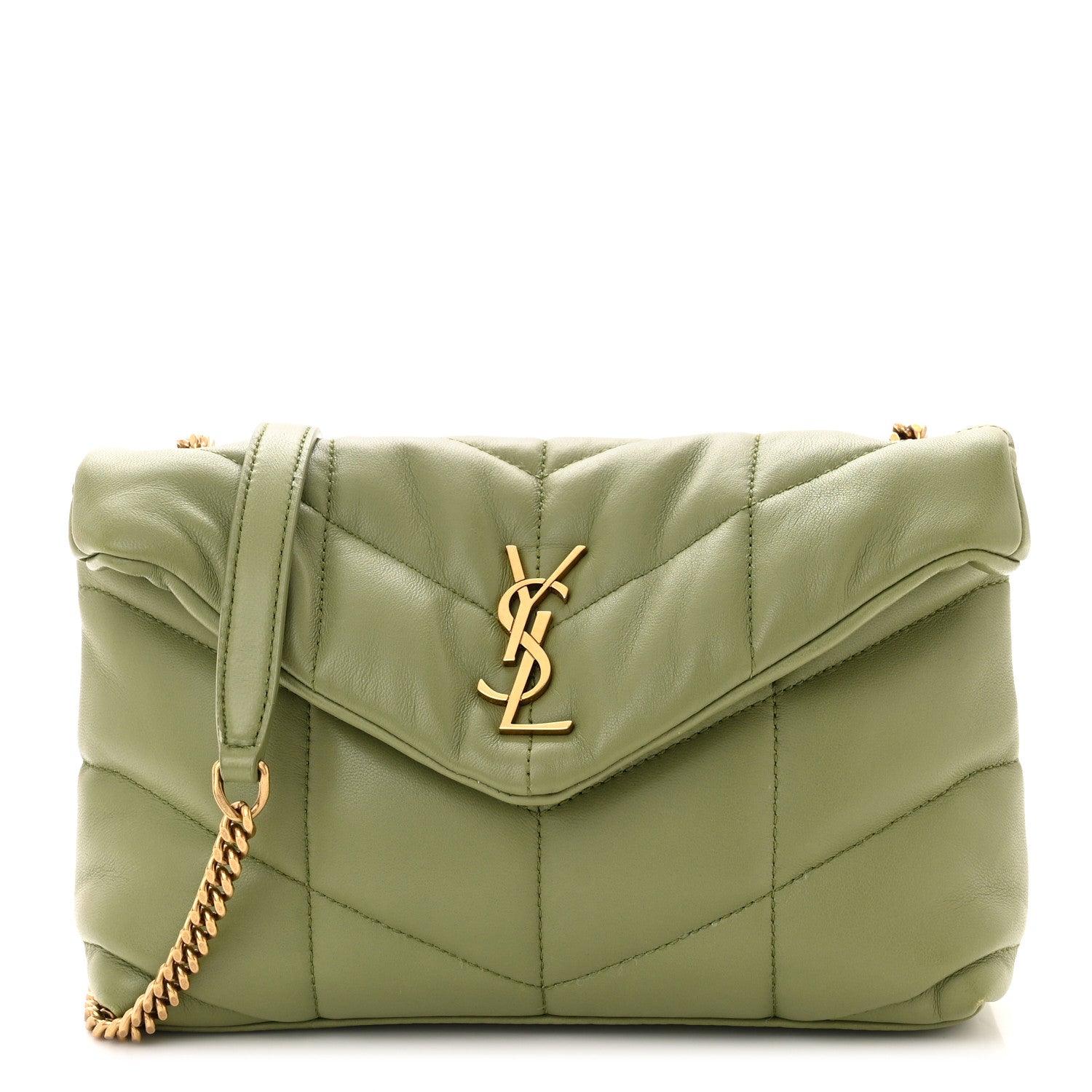 Saint Laurent Lambskin Quilted Toy Loulou Puffer Monogram Chain Satchel Light Pistache 1 of 11