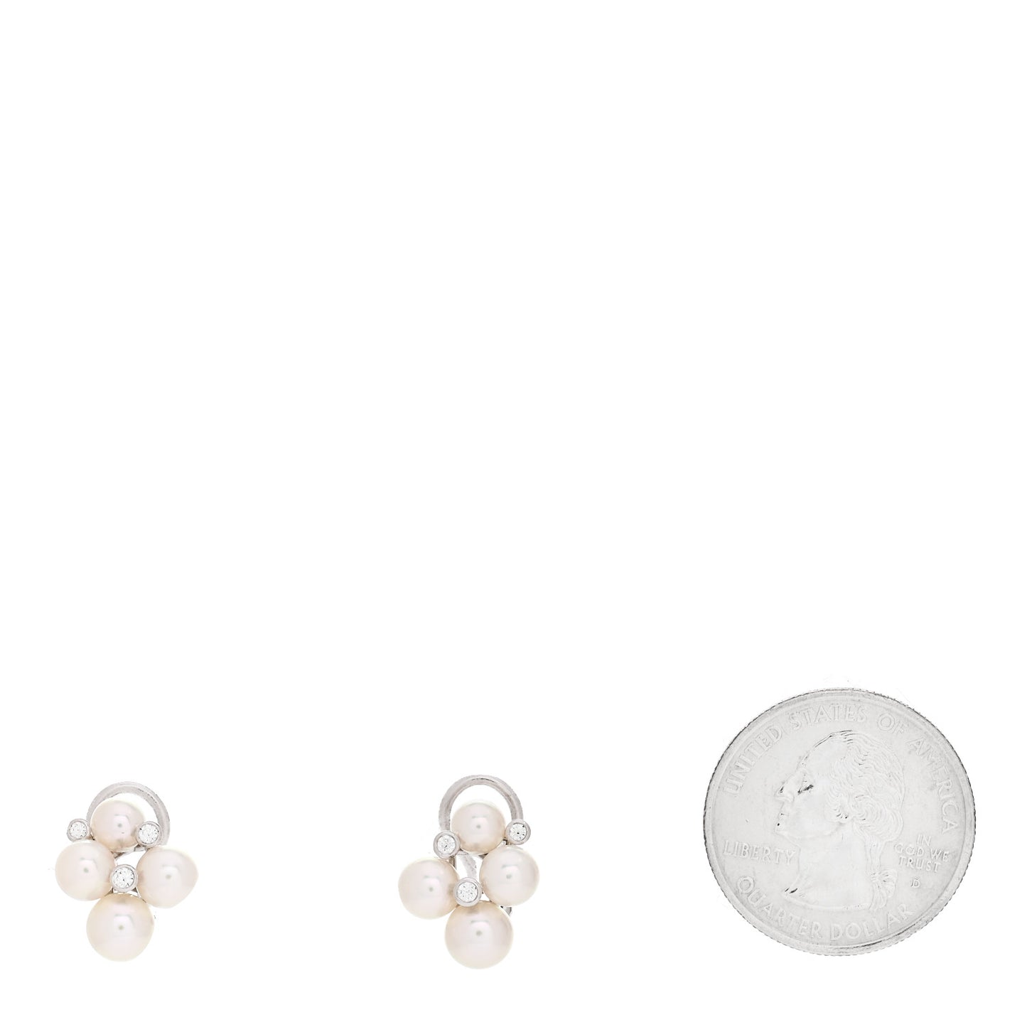 18K White Gold Diamond 4.75mm-6mm Akoya Pearl Cluster Earrings