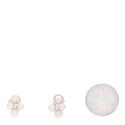 Mikimoto 18K White Gold Diamond 4.75mm-6mm Akoya Pearl Cluster Earrings 2 of 5