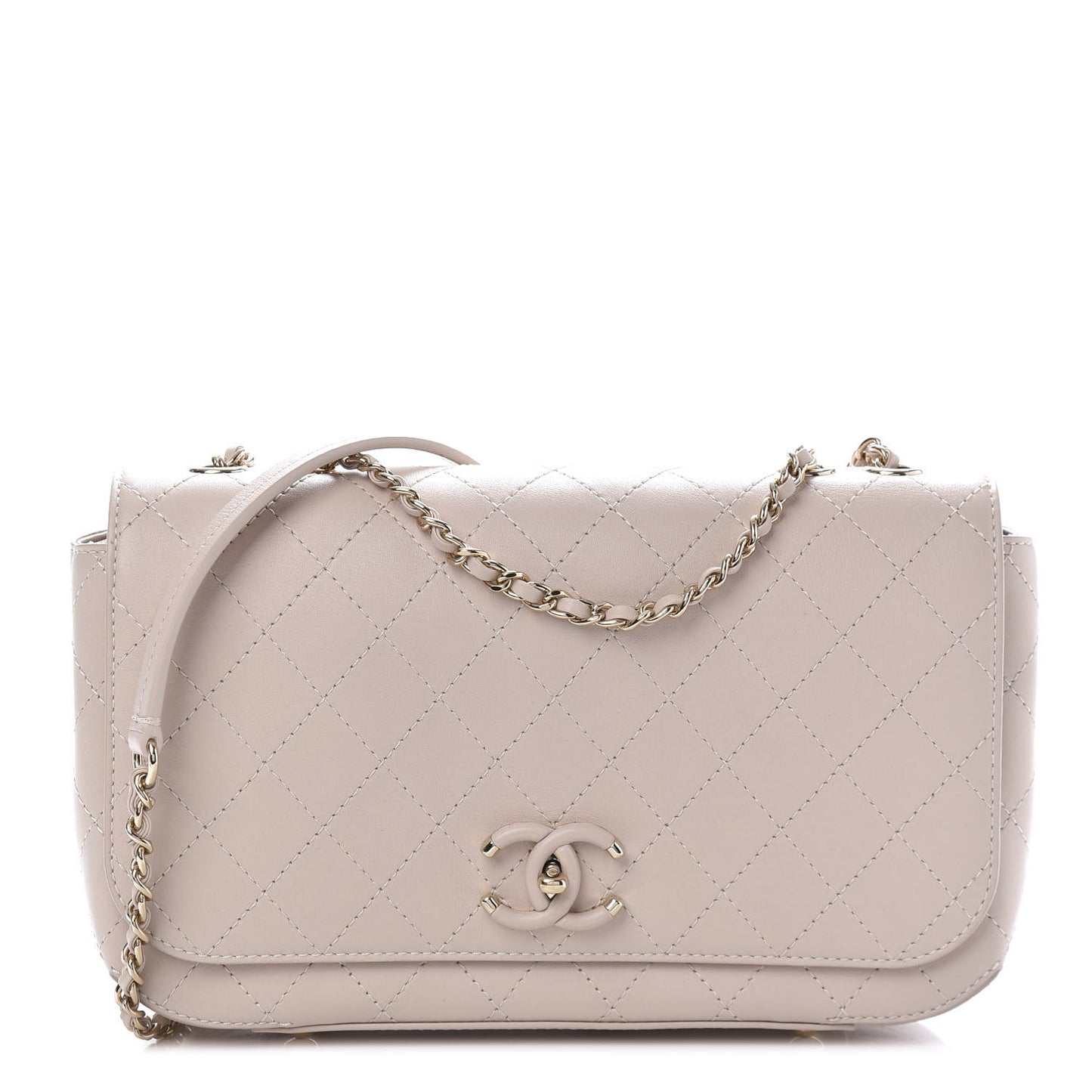 Calfskin Stitched Medium Covered CC Flap Bag Light Pink