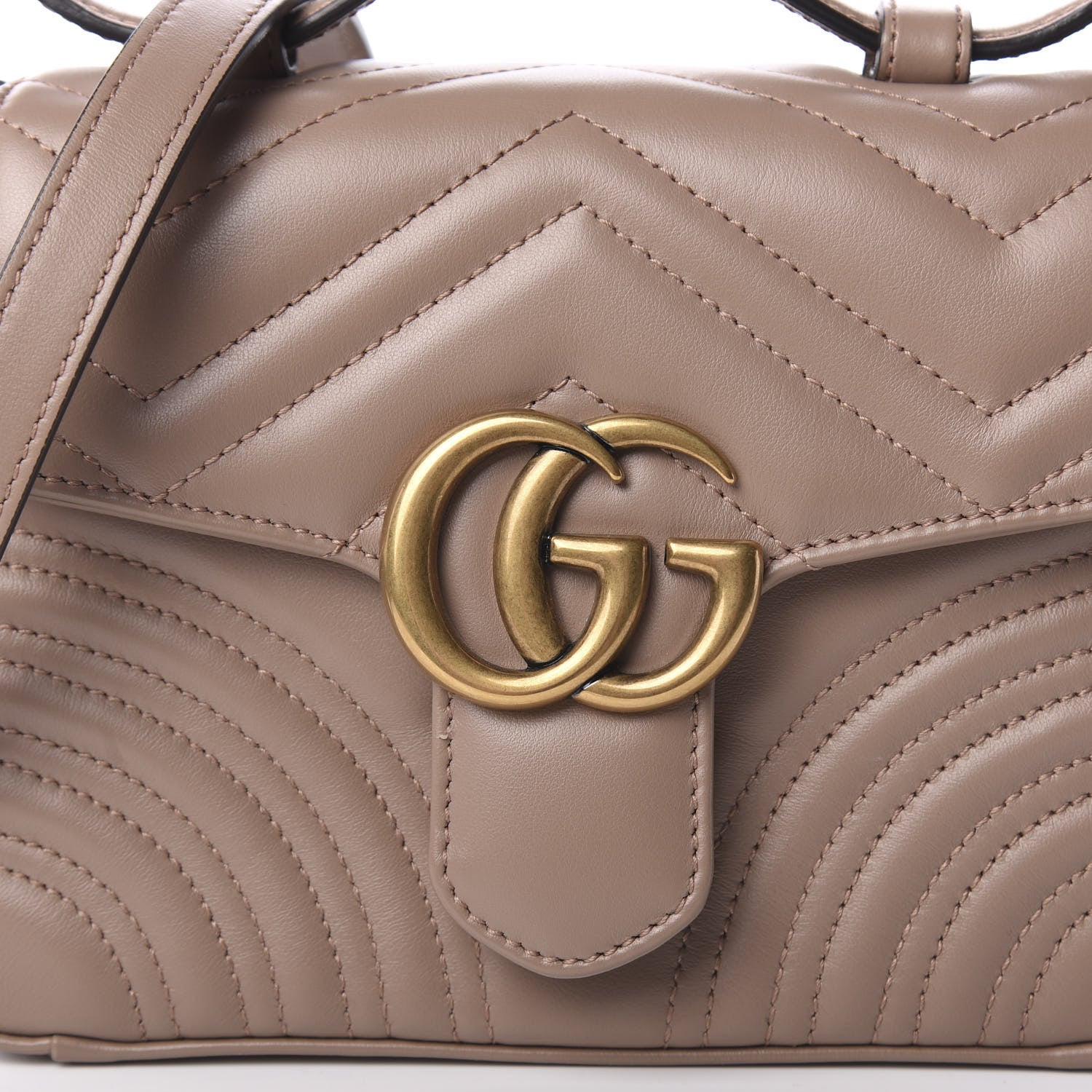 Gucci Calfskin Matelasse Mini GG Marmont Top Handle Shoulder Bag Porcelain Rose 10 of 13