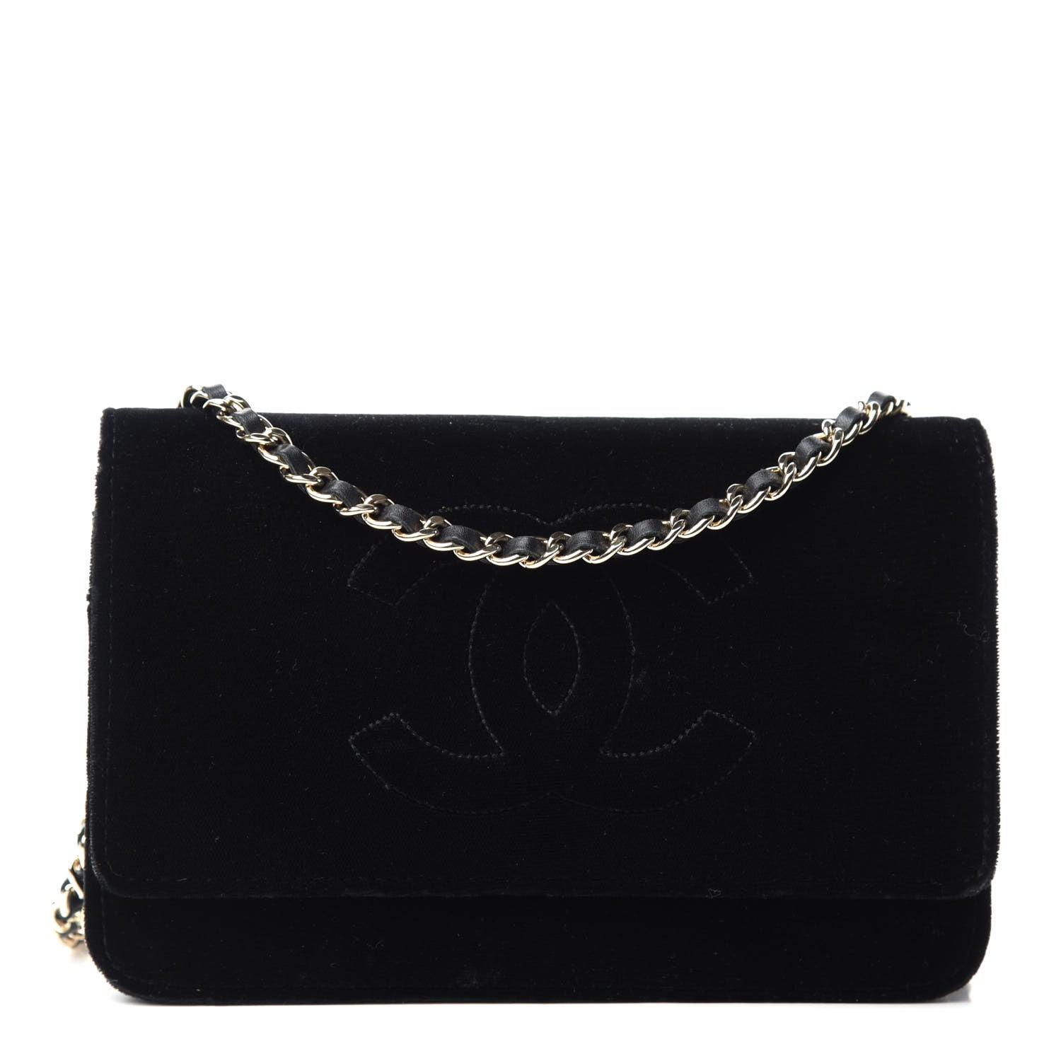 Chanel Velvet Timeless CC Wallet On Chain WOC Black 1 of 11
