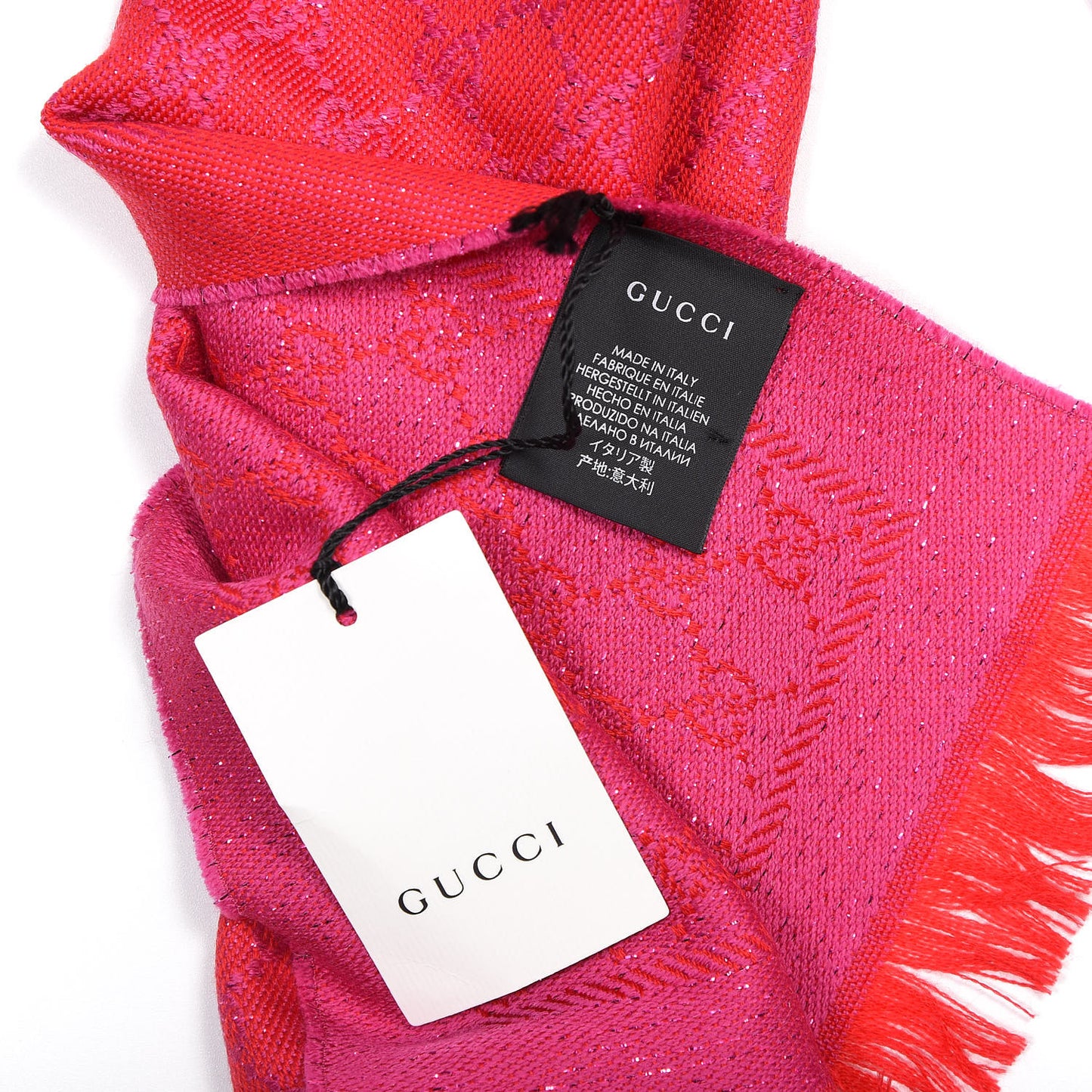 Wool Lame Jacquard GG Monogram Stenlux Scarf Red Pink