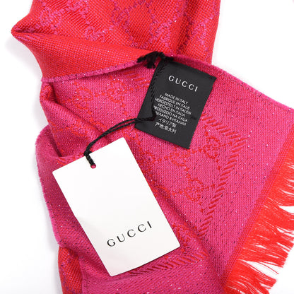 Gucci Wool Lame Jacquard GG Monogram Stenlux Scarf Red Pink 3 of 4