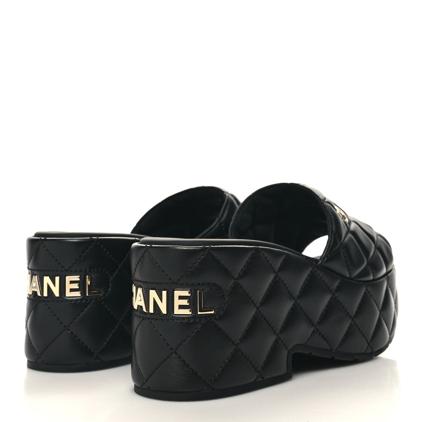 Lambskin Quilted CC Mules Wedge Sandals 39 Black