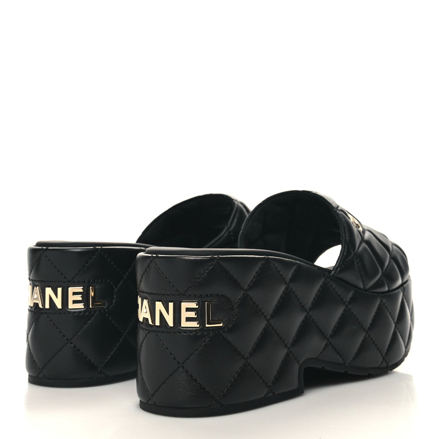 Chanel Lambskin Quilted CC Mules Wedge Sandals 39 Black 4 of 9