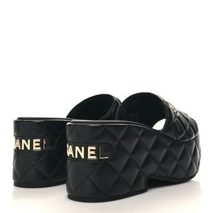 Chanel Lambskin Quilted CC Mules Wedge Sandals 39 Black 4 of 9