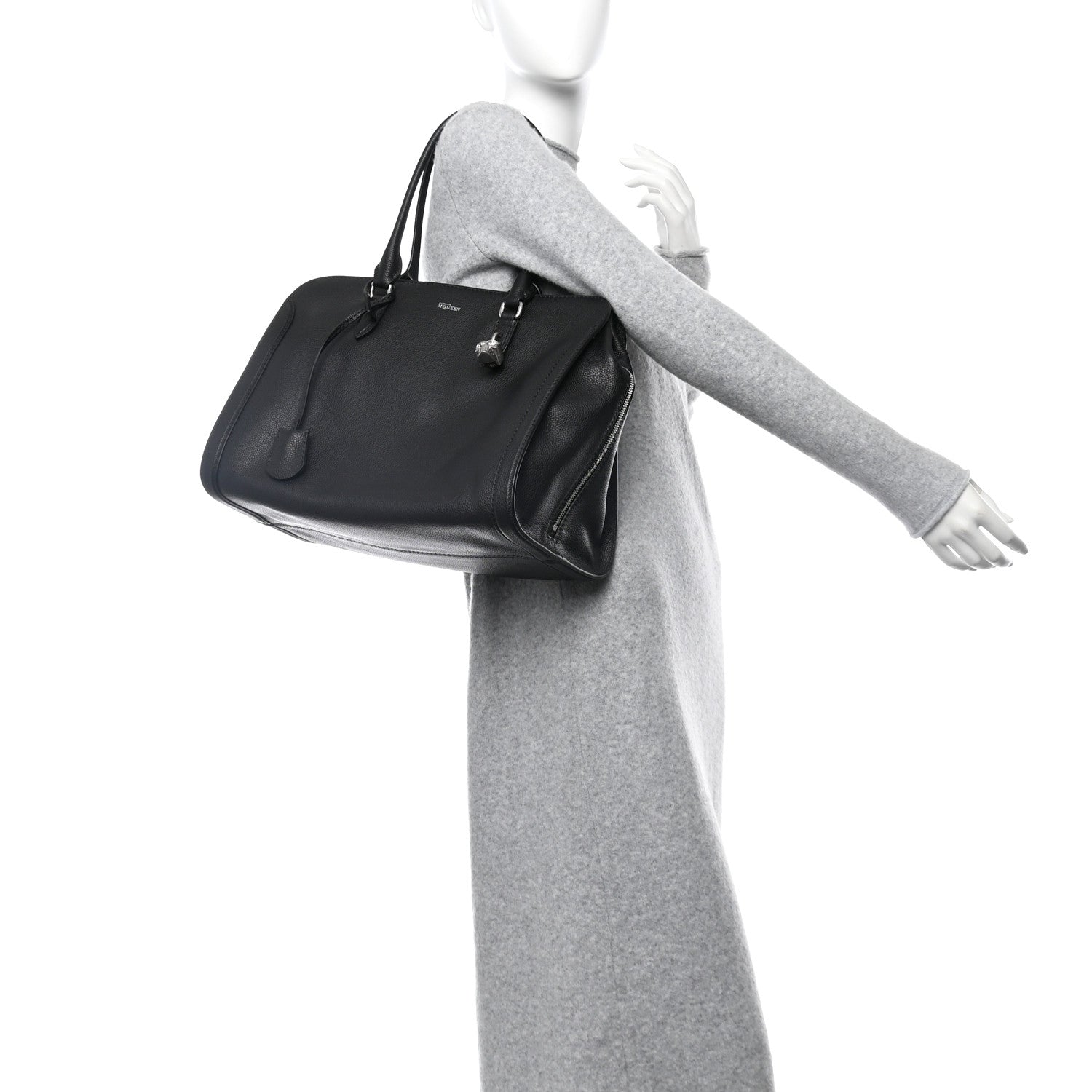 Alexander McQueen Pebbled Calfskin Large Skull Padlock Zip Around Tote Black 2 of 10