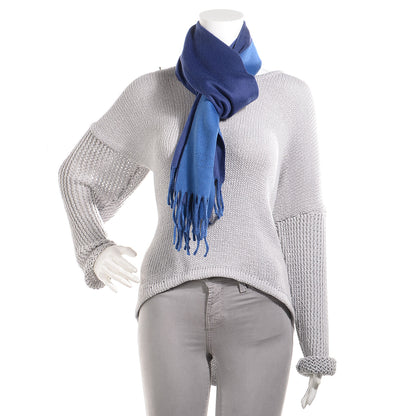 Hermes Cashmere Reversible Evelyne Scarf Bleu Ocean and Bleu Cobalt 2 of 6