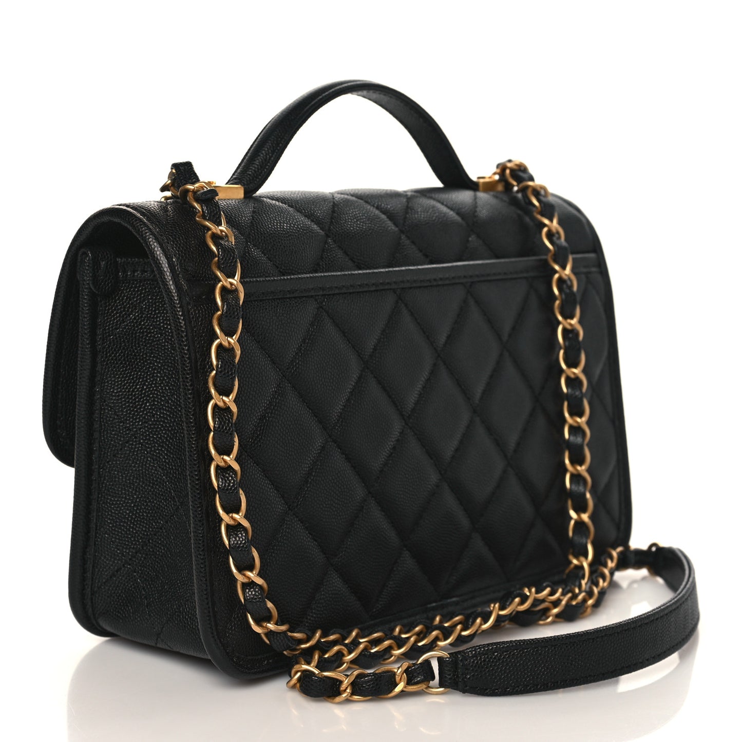 Caviar Quilted School Memory Small Top Handle Flap Black