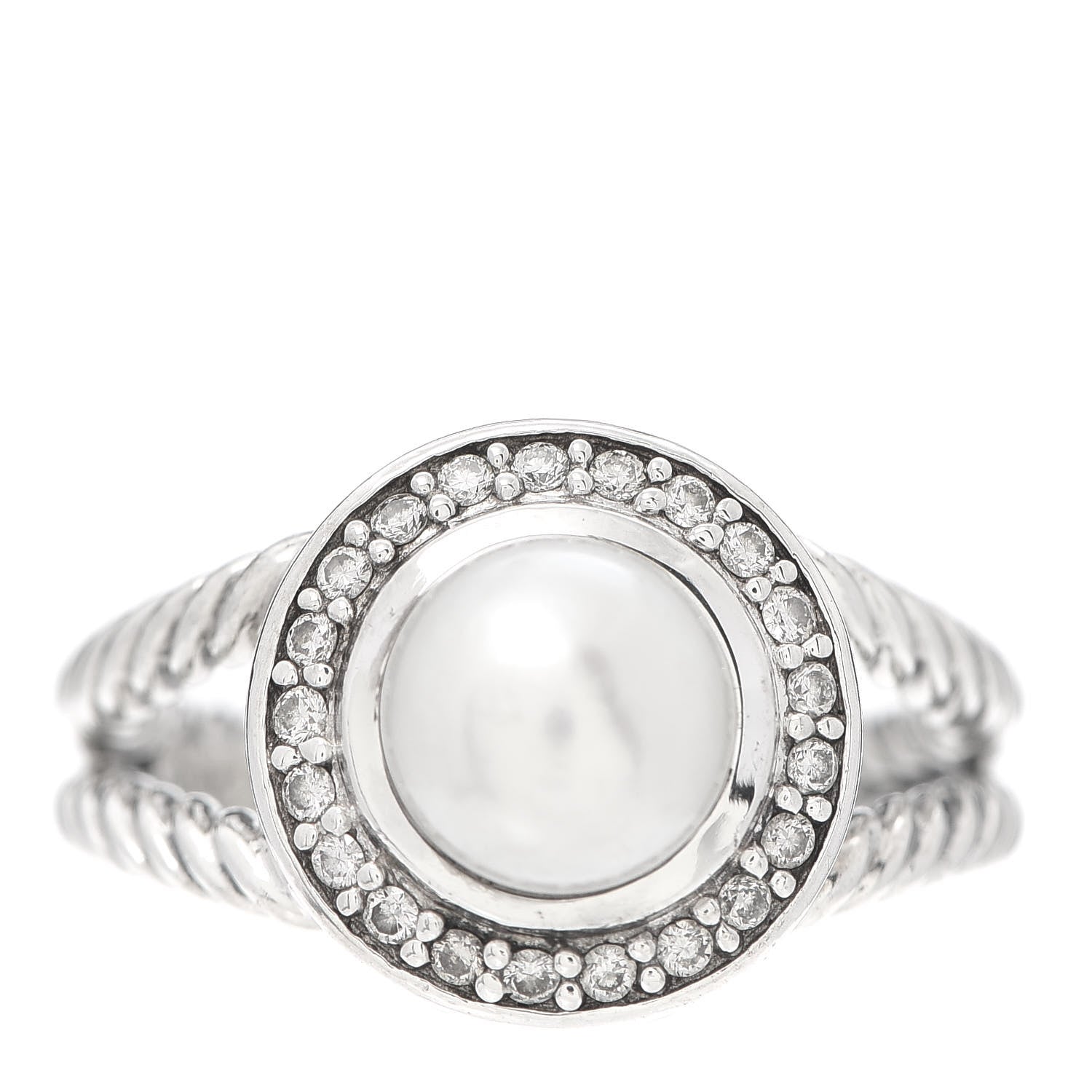 David Yurman Sterling Silver Diamond Pearl 8mm Petite Cerise Ring 54 7 1 of 5