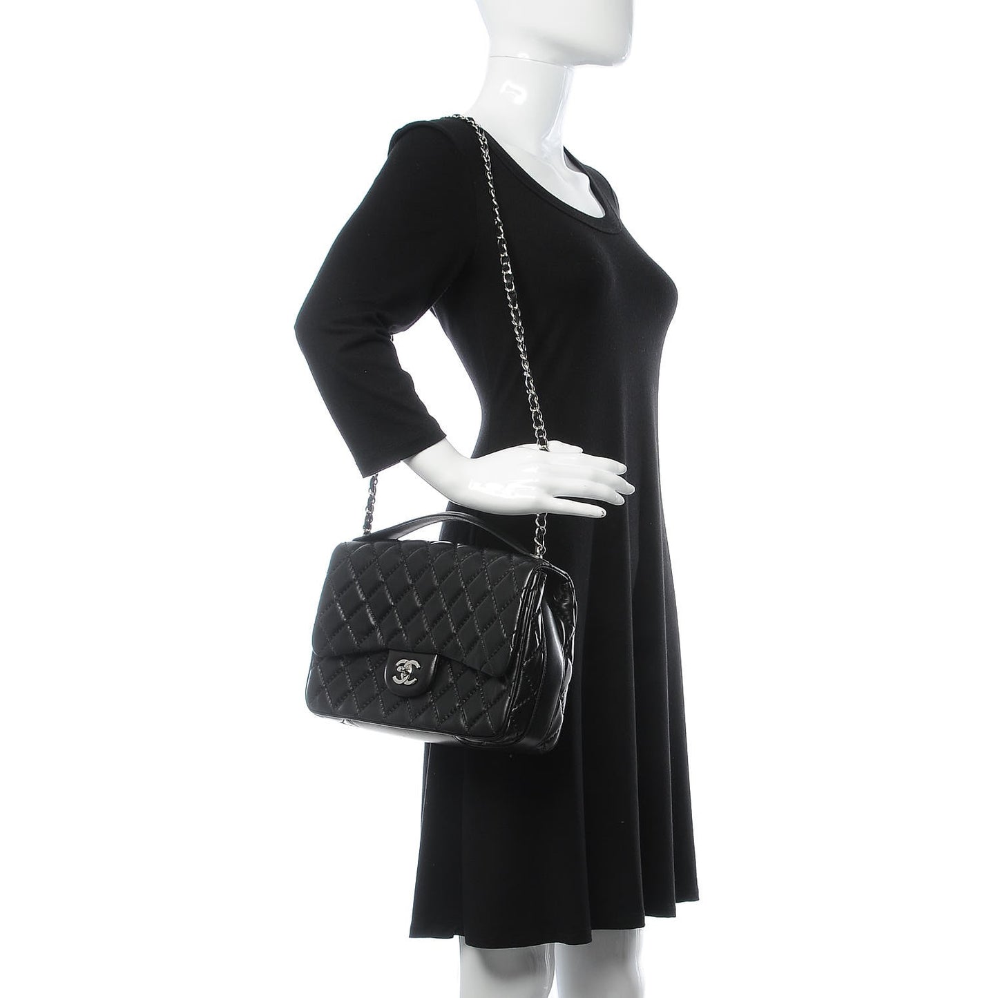 Lambskin Quilted Jumbo Easy Carry Flap Black