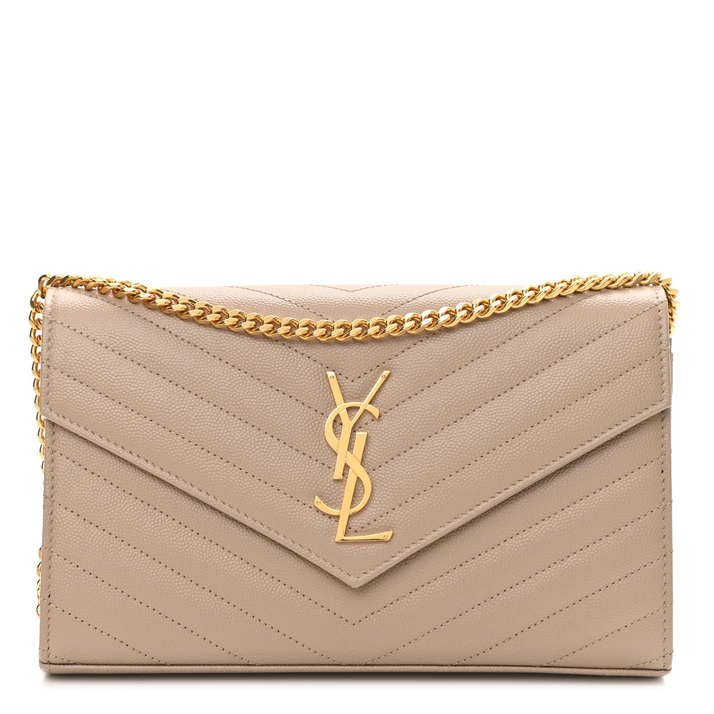 Grain De Poudre Matelasse Chevron Monogram Chain Wallet Nude Powder