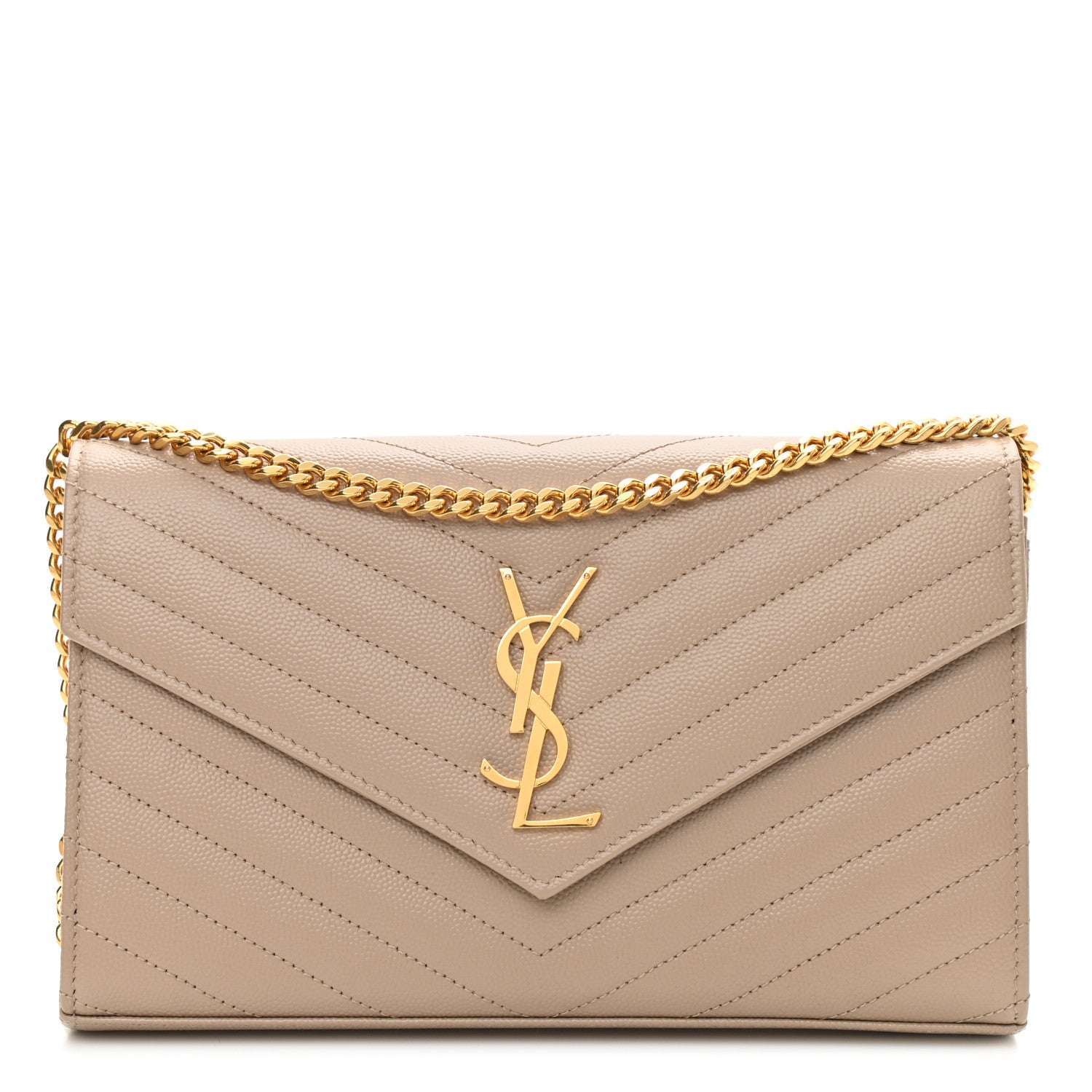 Saint Laurent Grain De Poudre Matelasse Chevron Monogram Chain Wallet Nude Powder 1 of 9