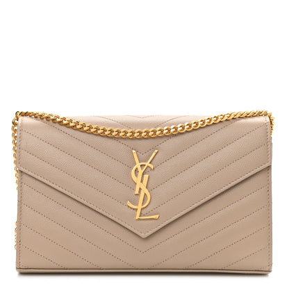 Saint Laurent Grain De Poudre Matelasse Chevron Monogram Chain Wallet Nude Powder 1 of 9