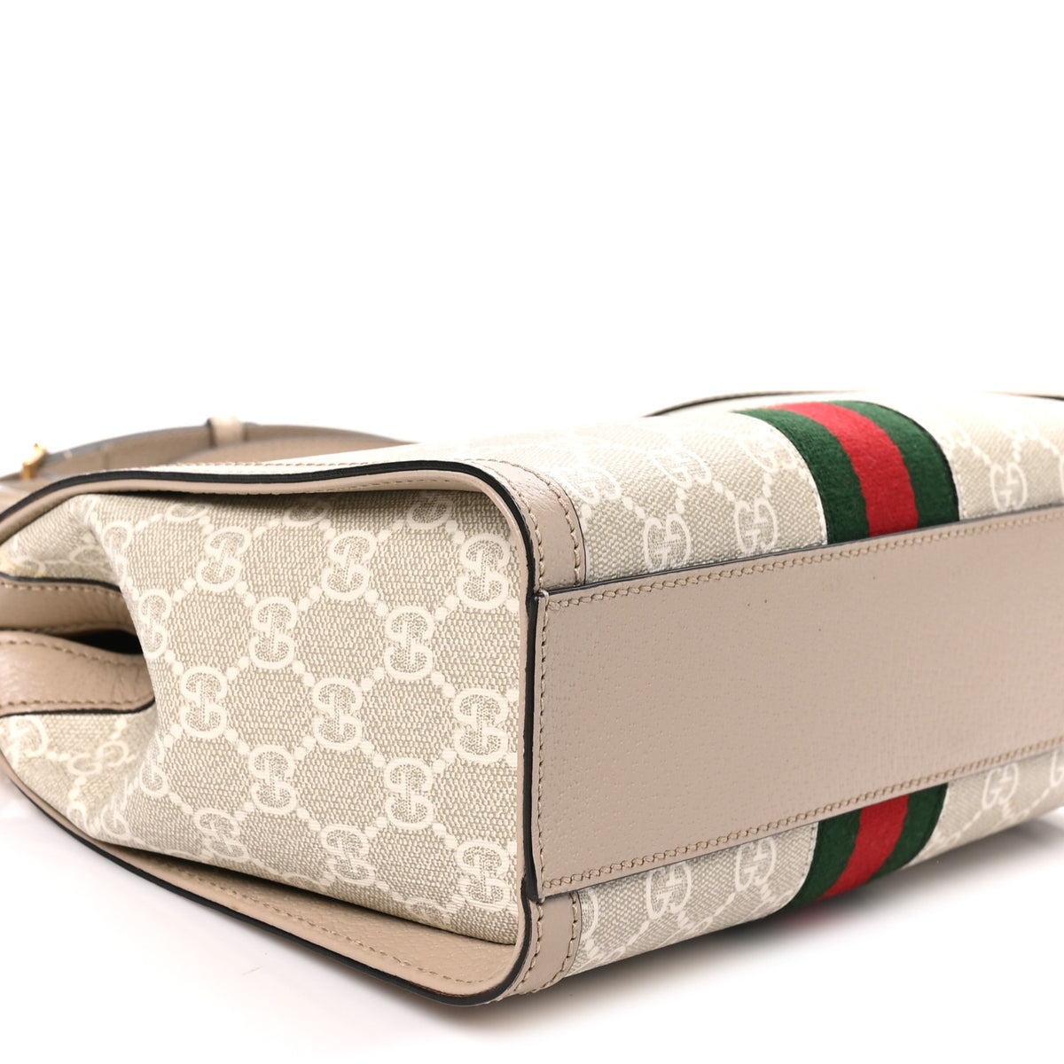 GG Supreme Monogram Textured Dollar Calfskin Web Small Ophidia Tote Bag Beige Mystic White Oatmeal