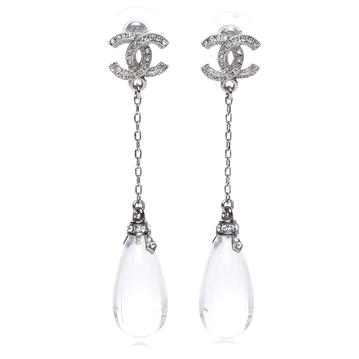 Resin Crystal CC Drop Earrings Silver