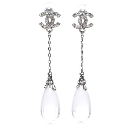 Chanel Resin Crystal CC Drop Earrings Silver 1 of 5