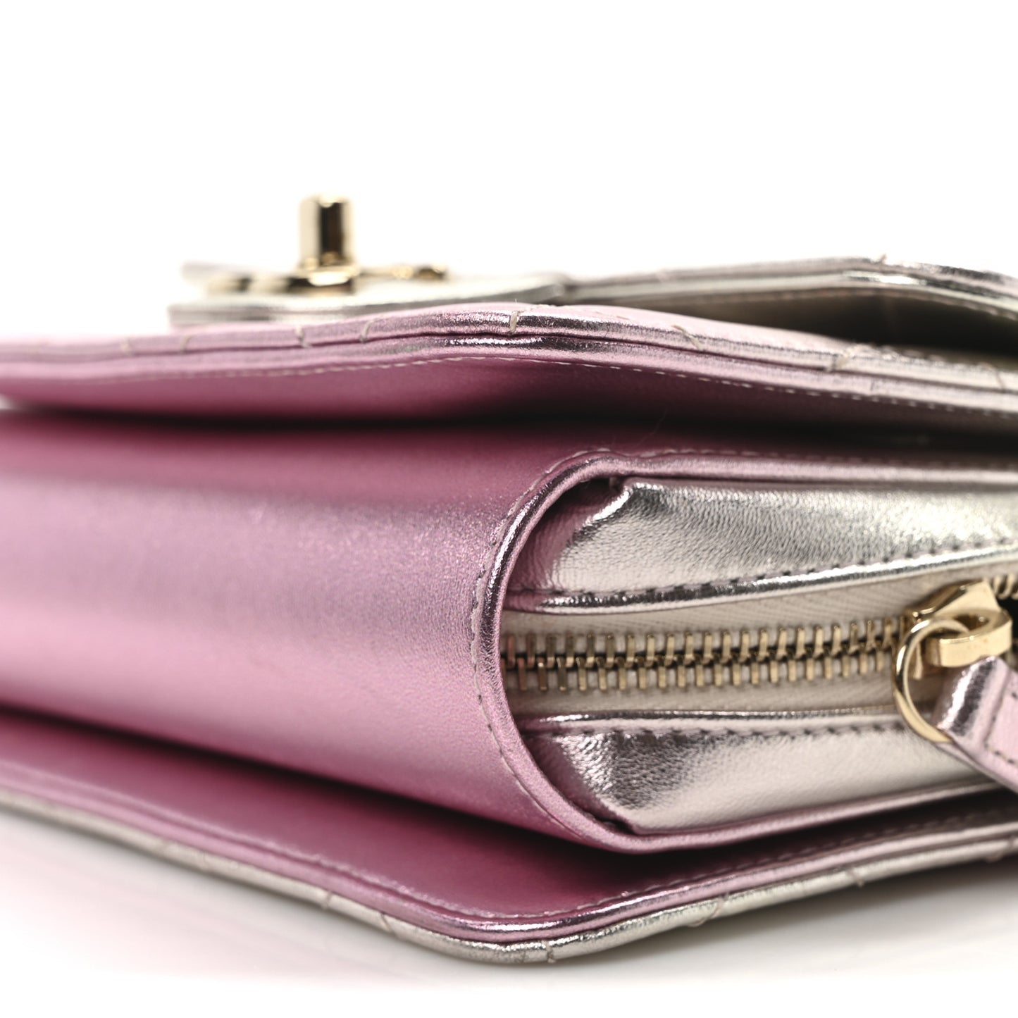 Metallic Lambskin Like A Wallet Flap Golden Pink