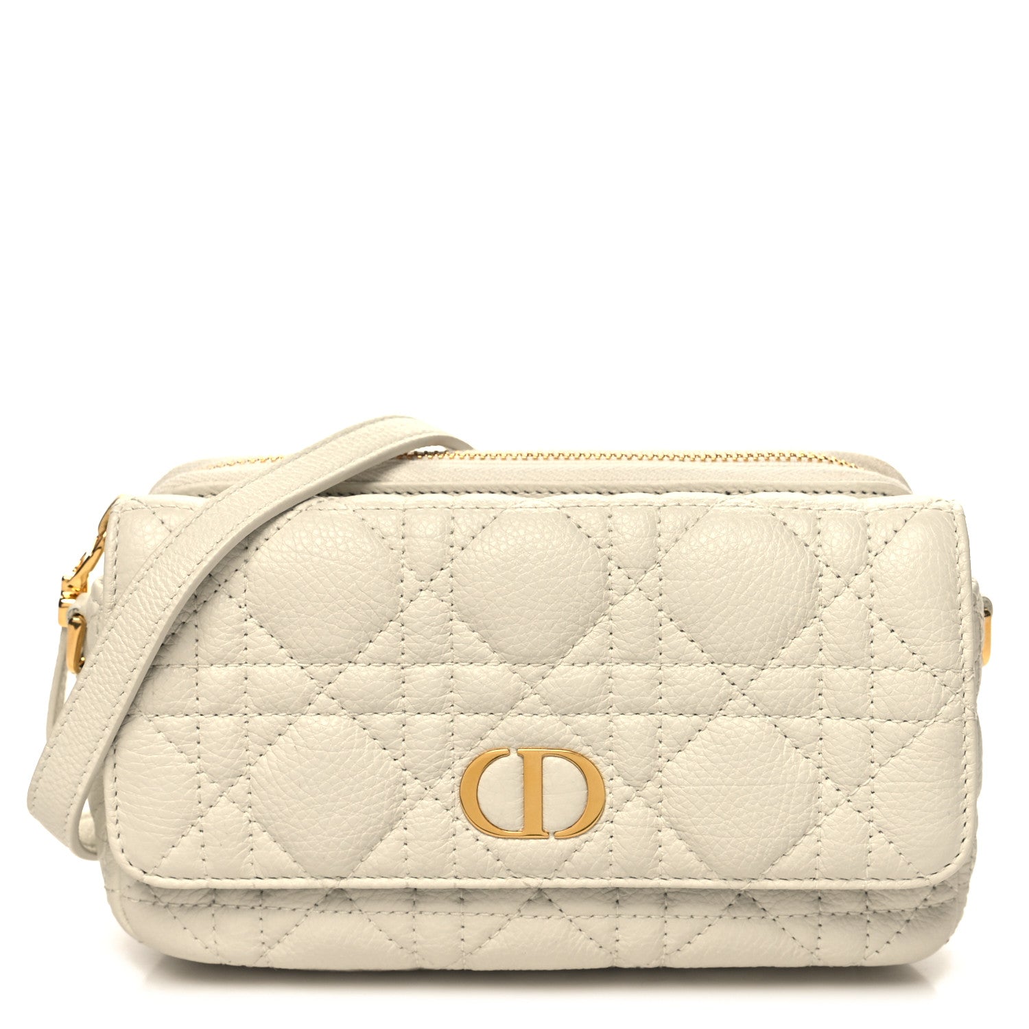 Christian Dior Supple Calfskin Cannage Caro Pouch with Chain Latte 1 of 11