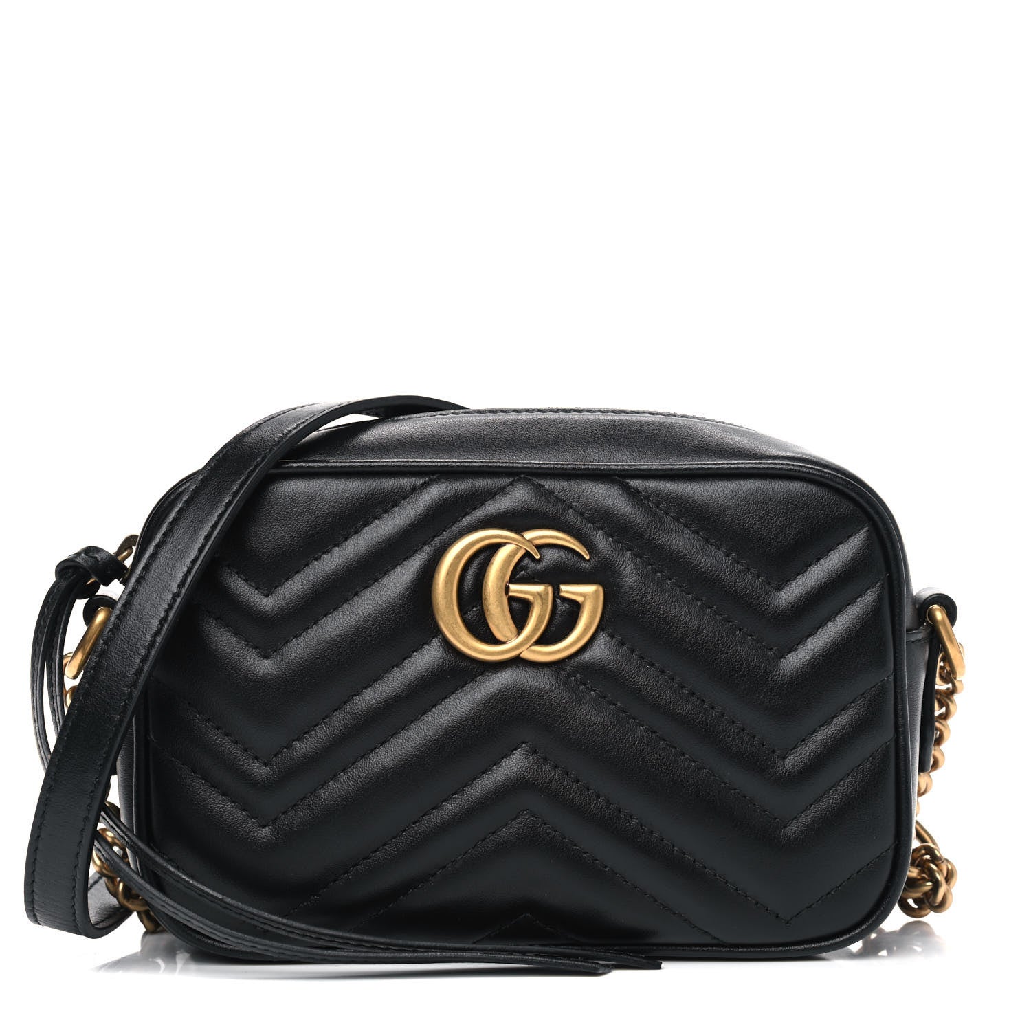 Gucci Calfskin Matelasse Mini GG Marmont Chain Shoulder Bag Black 1 of 6