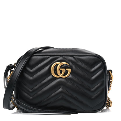 Gucci Calfskin Matelasse Mini GG Marmont Chain Shoulder Bag Black 1 of 6