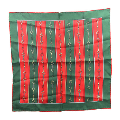 Gucci Silk Twill Horsebit Chain Print Pocket Square Handkerchief Green Red 1 of 4