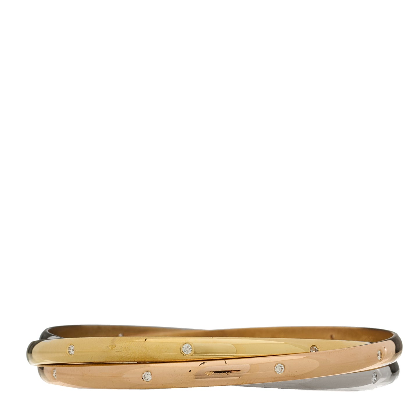 18K Pink Yellow White Gold Diamond Trinity Bangle Bracelet