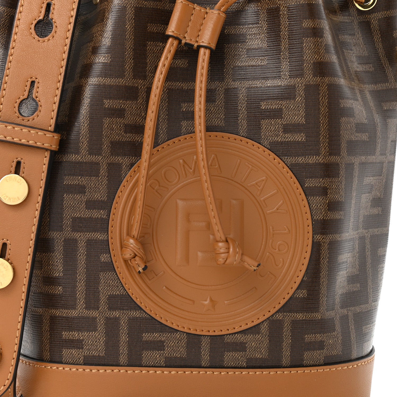Fendi Glazed Fabric Vitello Grace F is Fendi FF 1974 Stamp Patch Grande Mon Tresor Bucket Bag Mogano Panna Nocciola 8 of 10