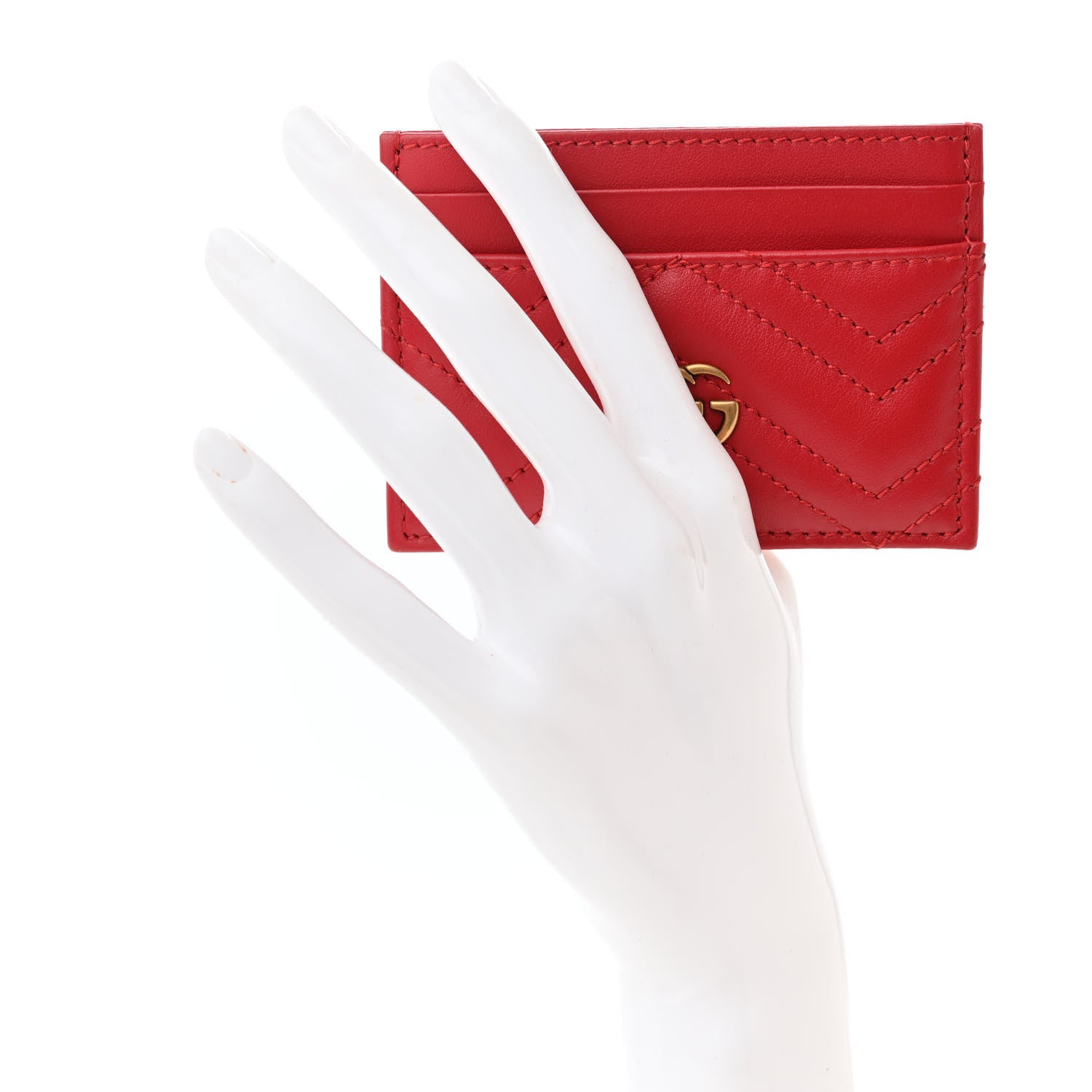 Gucci Calfskin Matelasse GG Marmont Card Holder Hibiscus Red 2 of 7