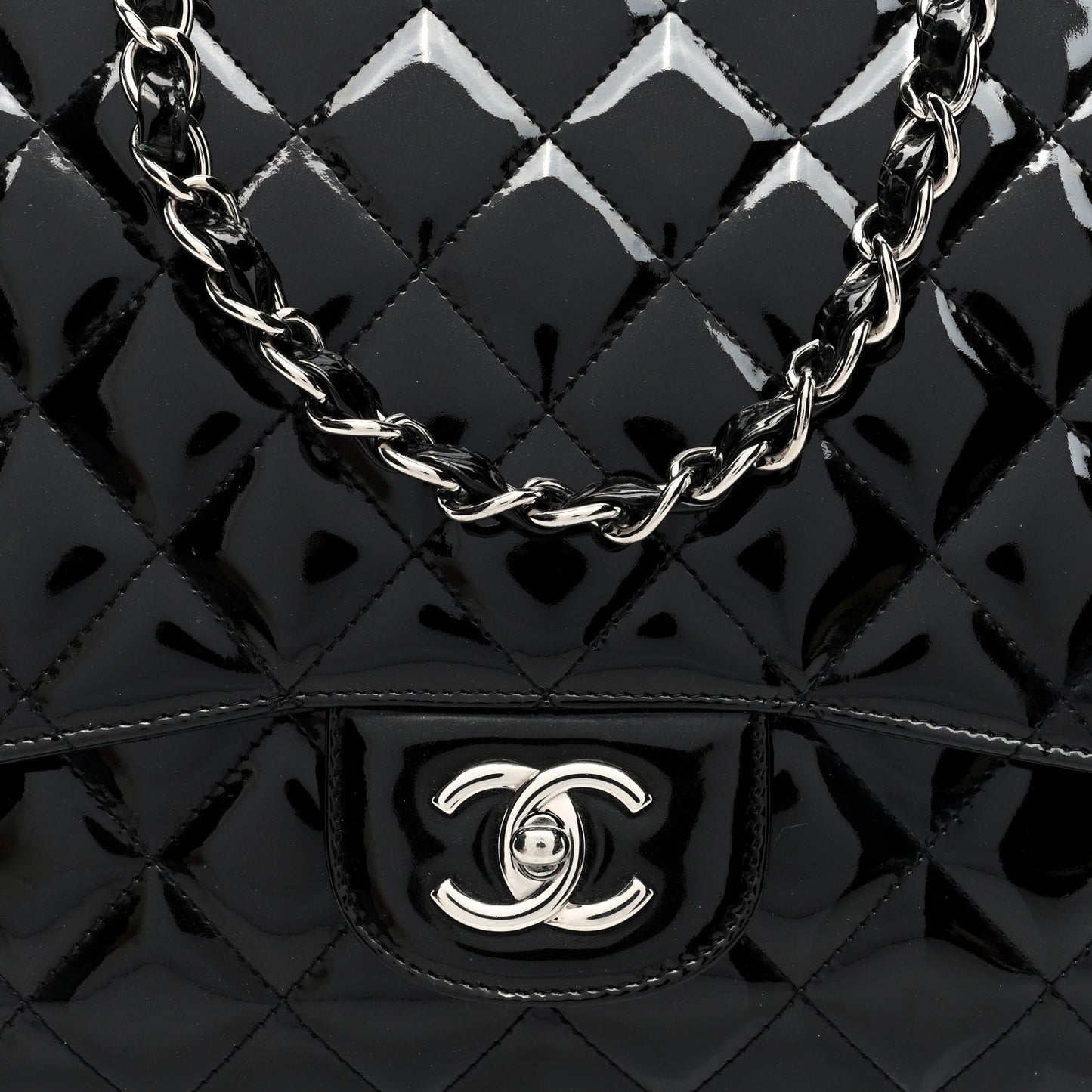 Patent Quilted Jumbo Double Flap Black