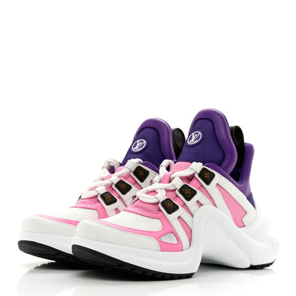 Louis Vuitton Calfskin Technical Nylon LV Archlight Sneakers 37.5 White Pink Purple 3 of 9