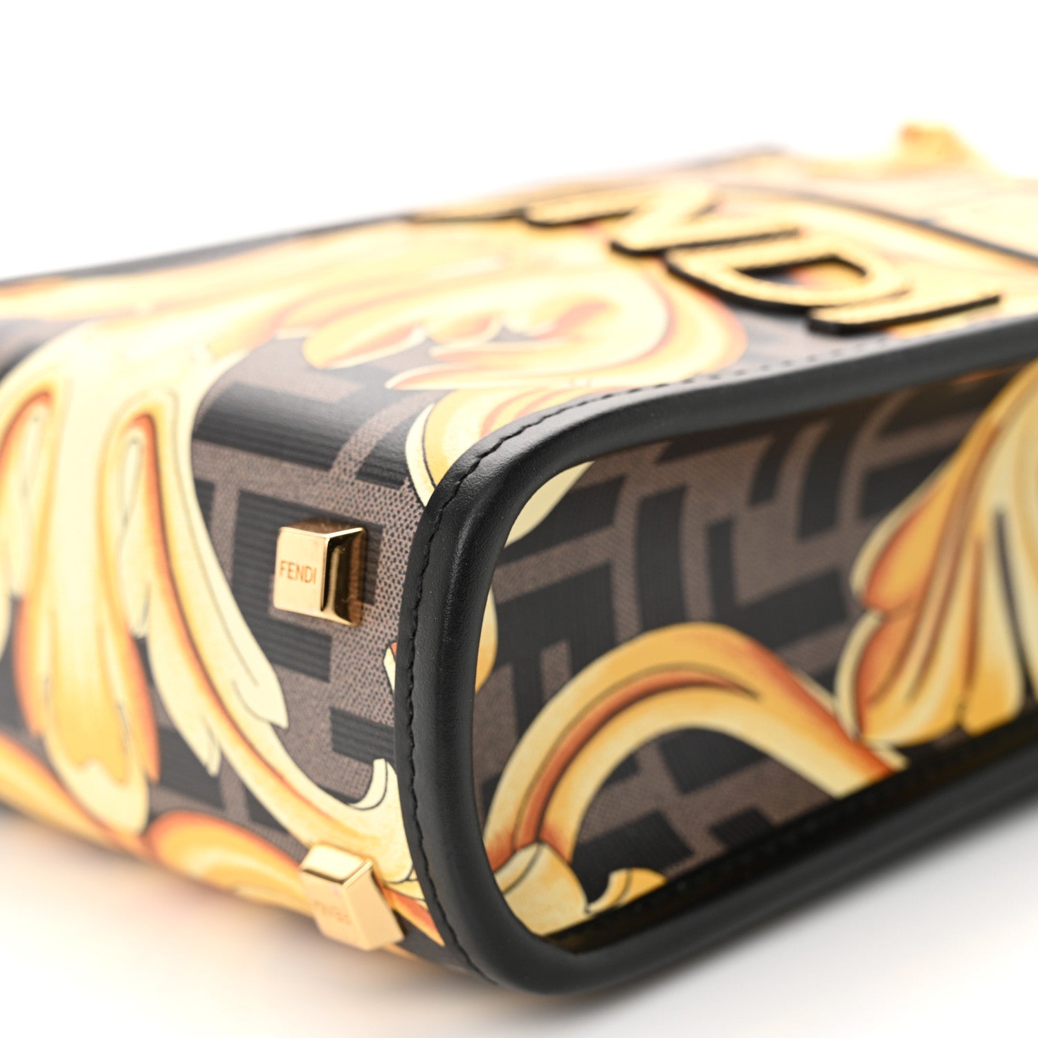 Fendi X VERSACE Vitello King Catalan Mirror Plexiglass Fendace FF Baroque Logo Mini Fendi Sunshine Shopper Tote Black Gold 10 of 11