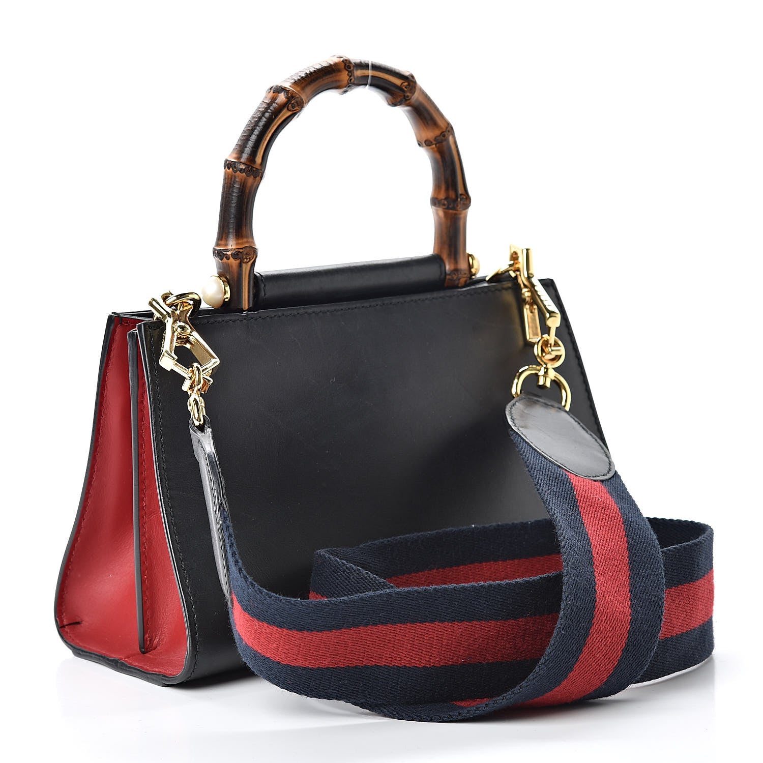 Gucci Nappa Bamboo Web Mini Nymphaea Top Handle Bag Black 3 of 17
