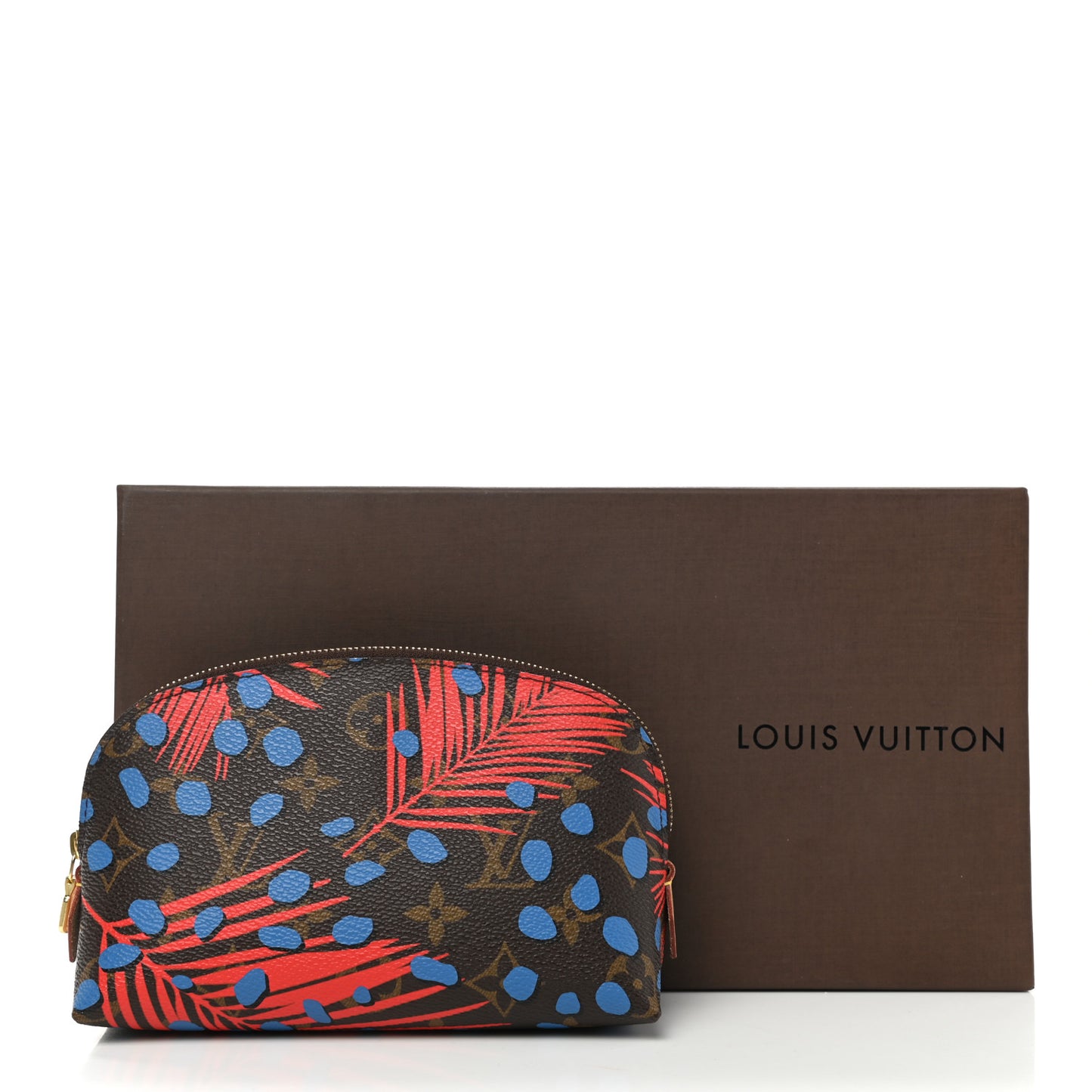 Monogram Jungle Dots Cosmetic Pouch Coquelicot Denim