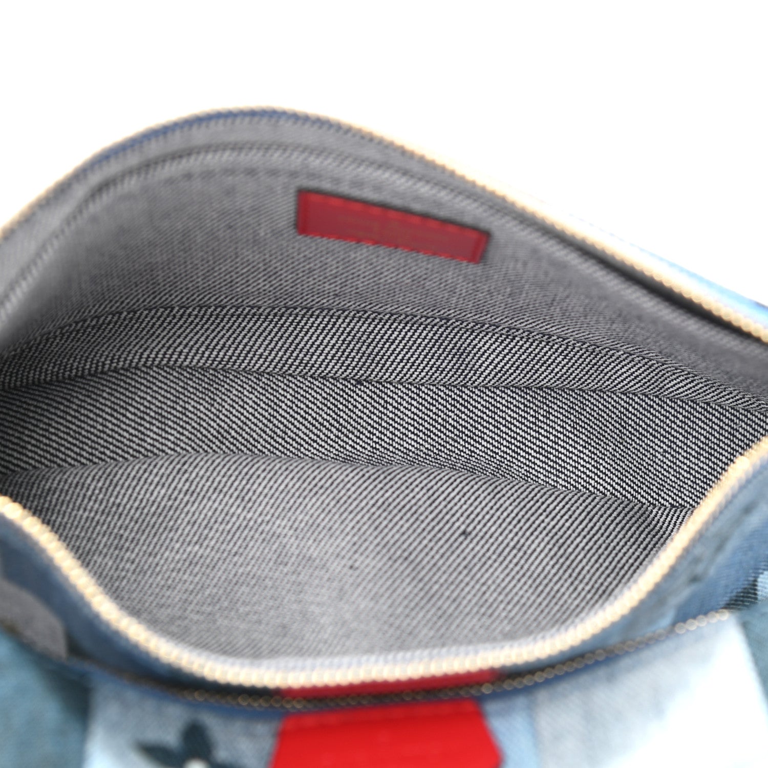 Louis Vuitton Denim Damier Monogram Patchwork Multi Pochette Accessories Blue Rouge 5 of 12