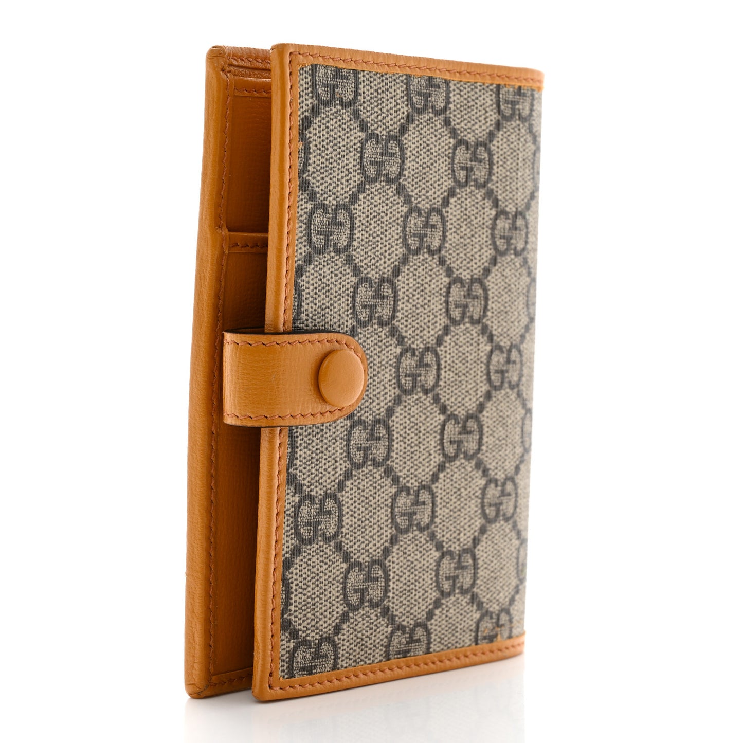 GG Supreme Monogram Textured Calfskin Retro Interlocking G Passport Case Beige Yellow