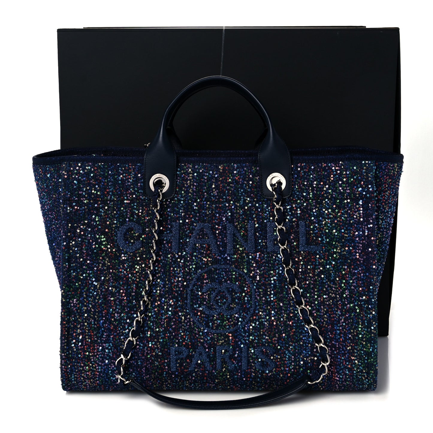 Calfskin Sequin Medium Deauville Tote Blue Multicolor