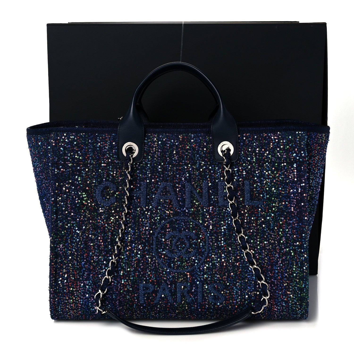Chanel Calfskin Sequin Medium Deauville Tote Blue Multicolor 11 of 11