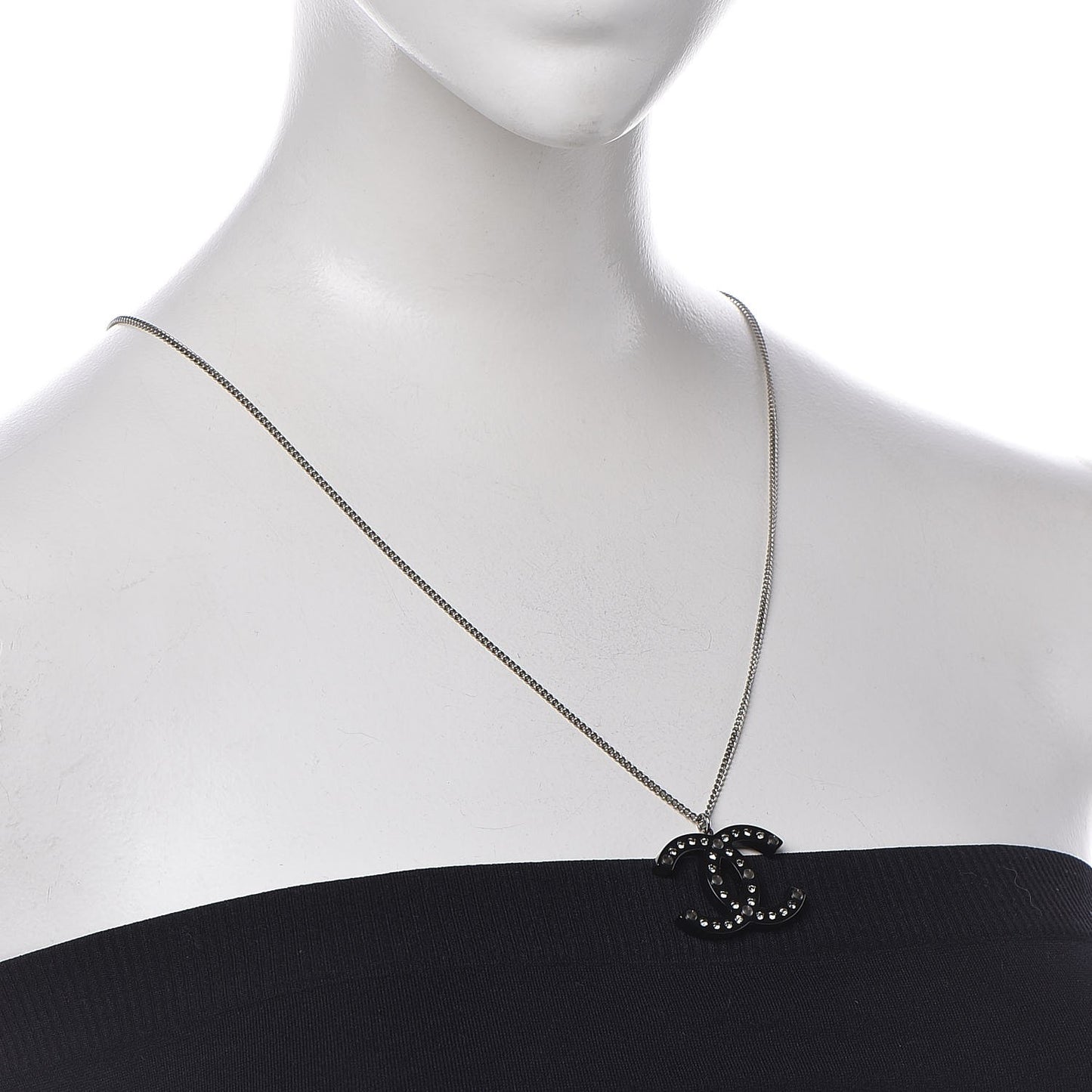 Crystal Resin CC Necklace Silver Black
