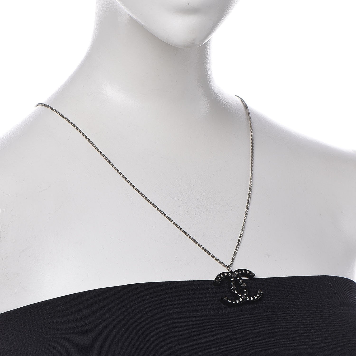 Chanel Crystal Resin CC Necklace Silver Black 2 of 5
