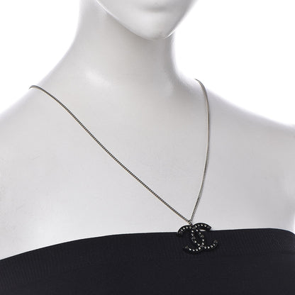 Chanel Crystal Resin CC Necklace Silver Black 2 of 5
