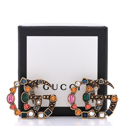Gucci Crystal Double G Clip On Earrings Aged Gold Multicolor 5 of 5