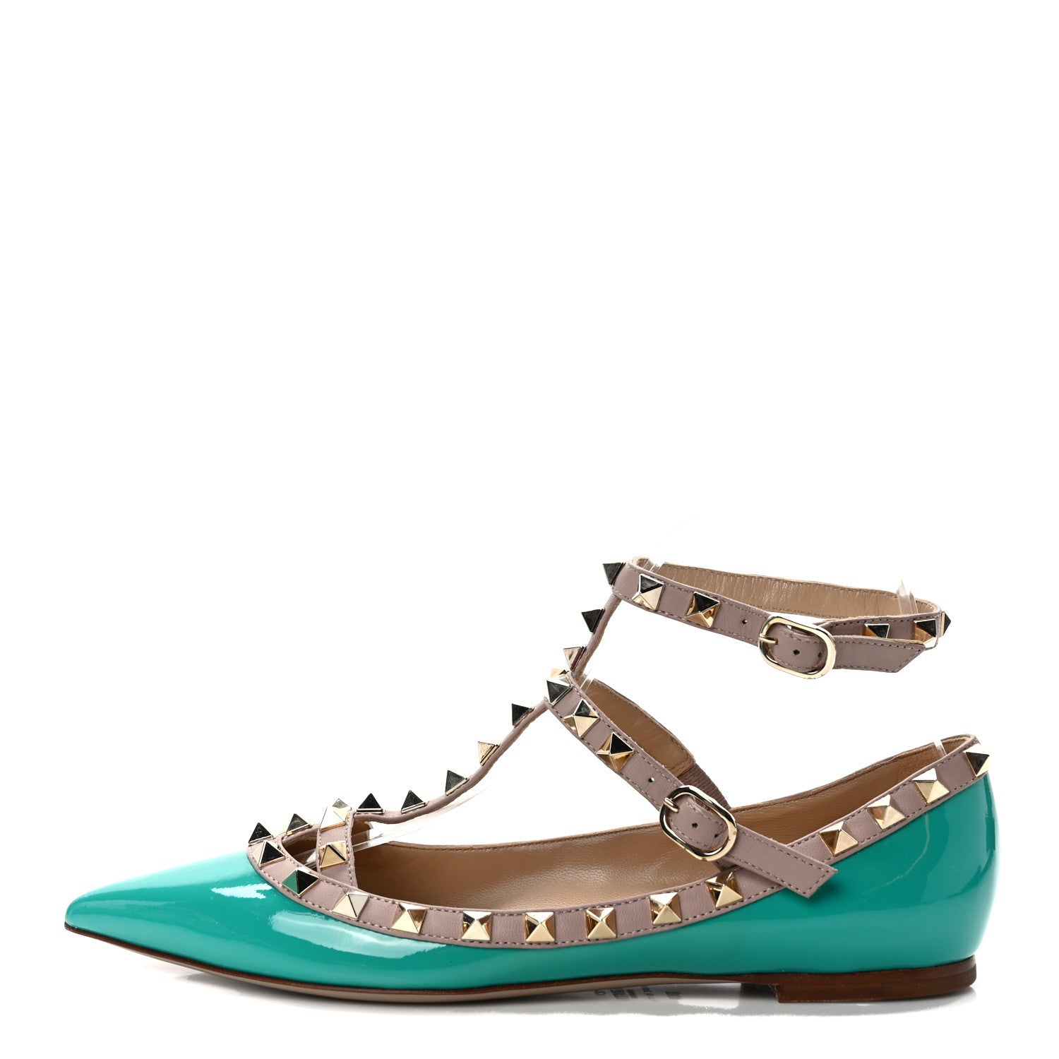 Valentino Garavani Patent Nappa Rockstud Cage Ballerina Flats 36.5 Opaline Green Poudre 1 of 10