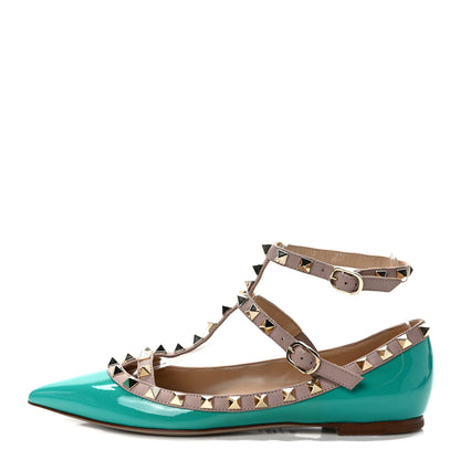 Valentino Garavani Patent Nappa Rockstud Cage Ballerina Flats 36.5 Opaline Green Poudre 1 of 10