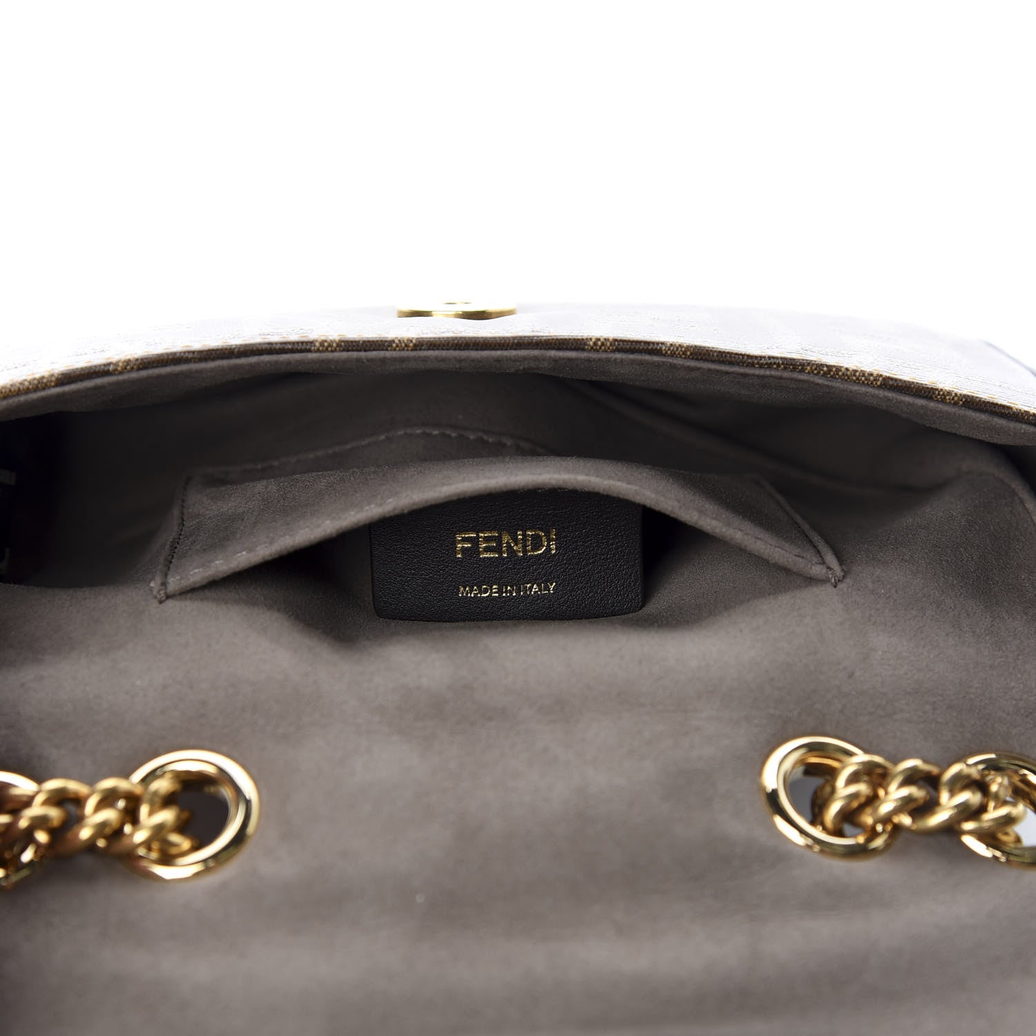 Fendi Glazed Fabric Vitello Century FF 1974 Stamp Patch Mini Double F Crossbody Bag Mogano Panna Caramello 6 of 10