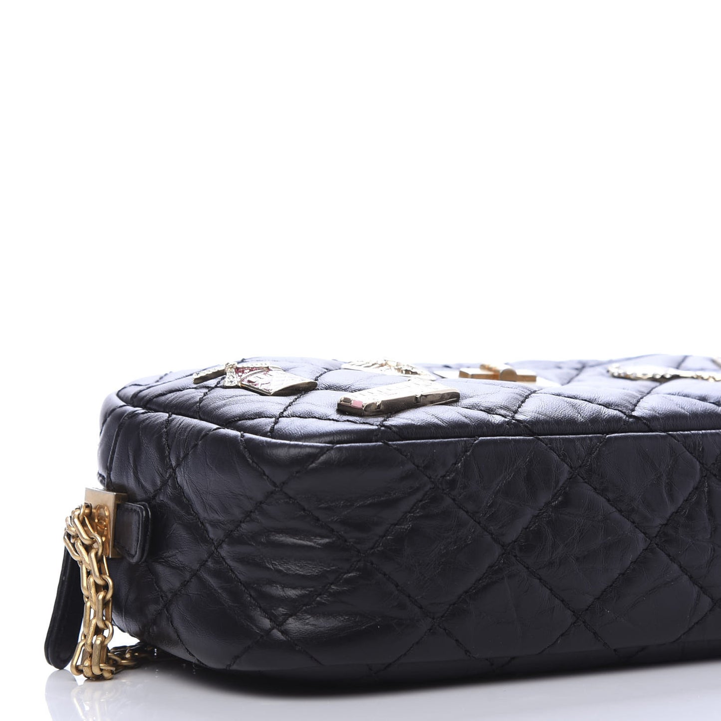 Aged Calfskin Quilted Mini Lucky Charm Reissue Camera Case Black