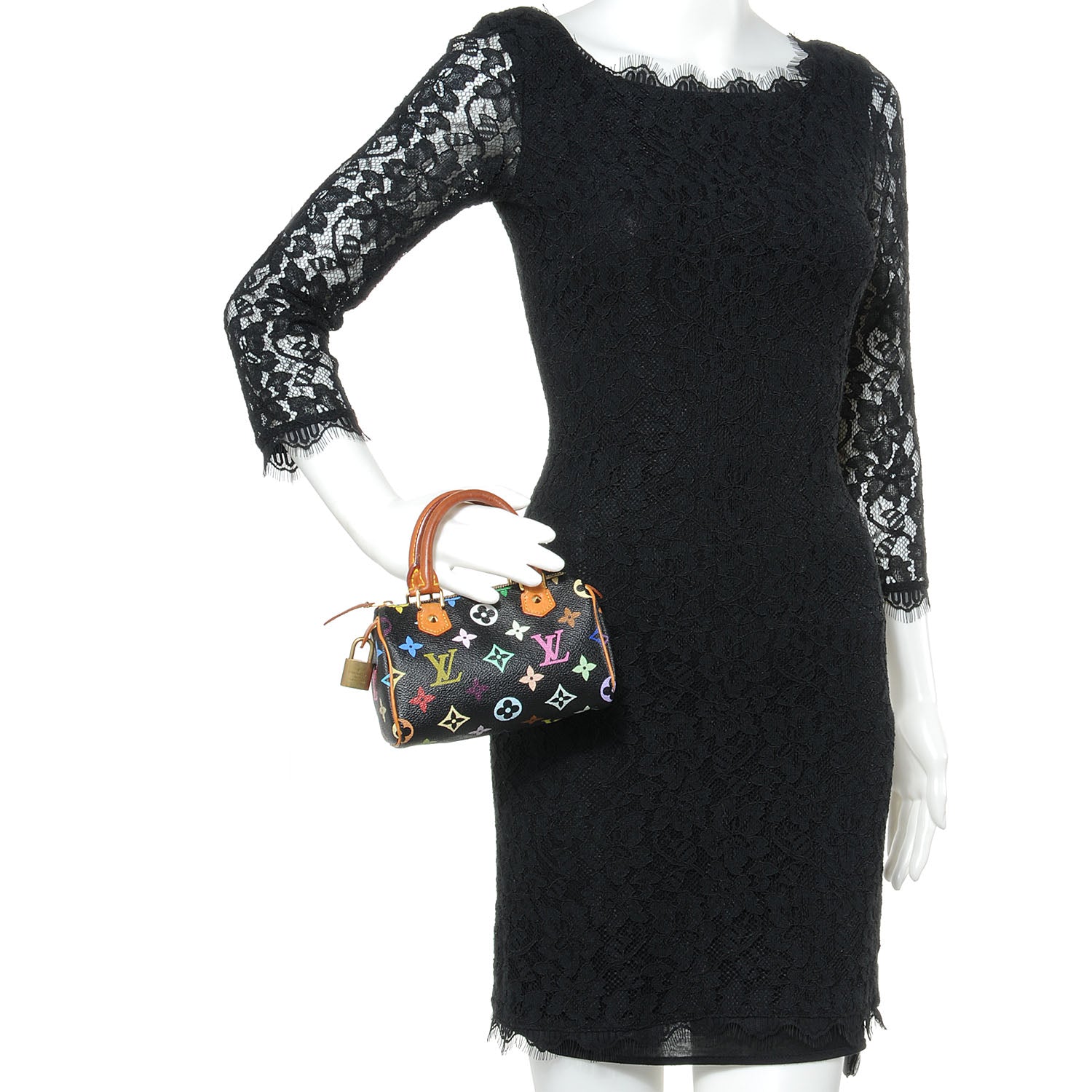 Louis Vuitton Monogram Multicolor Mini Sac HL Speedy Black 2 of 7
