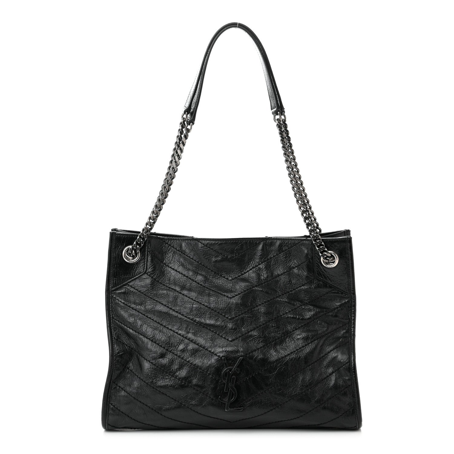 Saint Laurent Crinkled Calfskin Matelasse Monogram Medium Niki Shopper Tote Black 1 of 12